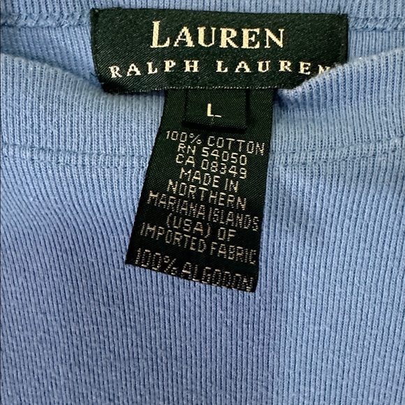Lauren Ralph Lauren Blue 100% Cotton 3/4 Sleeve Women's Top Size Large - Picture 2 of 4
